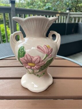 Vintage 1950’s Hill Pink Floral Ceramic Vase with Sculpted Blooms